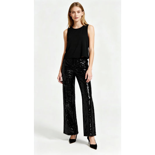 NWT Chico's Women's Black Sequin Wide-Leg Pants Size 3 (XL/16) Party Cocktail