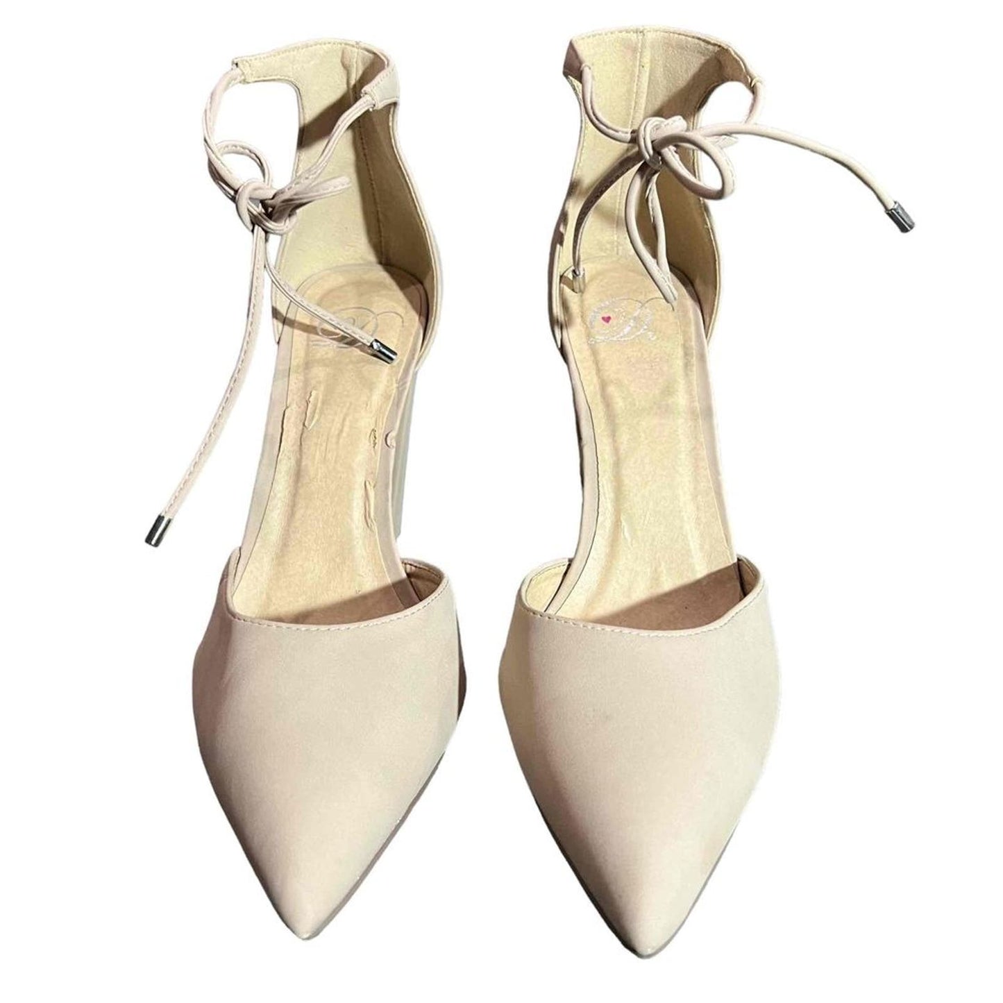 Beige Suede Block Heel Ankle Tie Pointed Toe Heels / Pumps Women's Size 10M