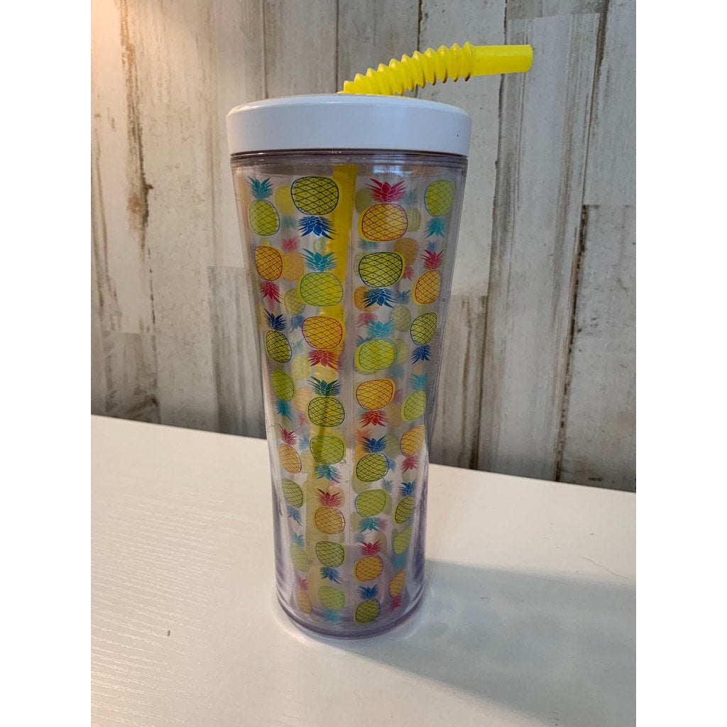 Contigo Tumbler 24 oz Clear Pineapple Print w Lid & Straw