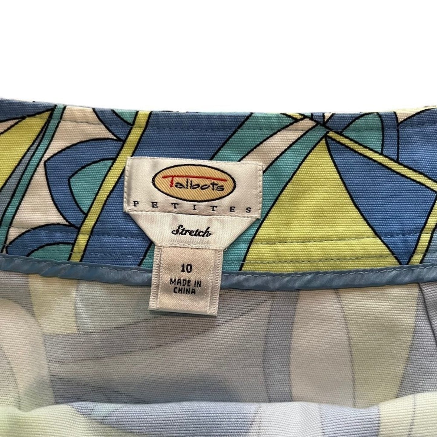 Talbots Petites Skirt Womens 10P Blue Green Yellow Geometric A-Line Mini