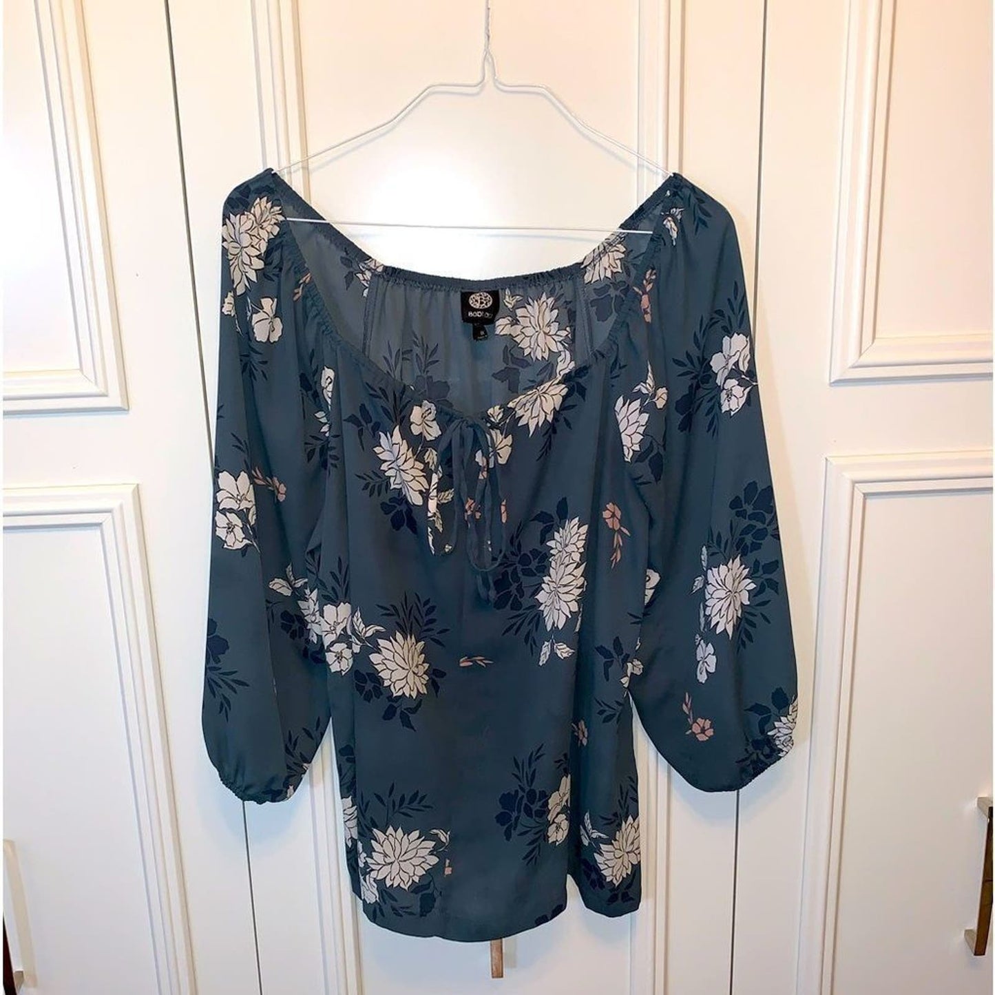 Marisela Blue Floral Peasant Blouse 1X