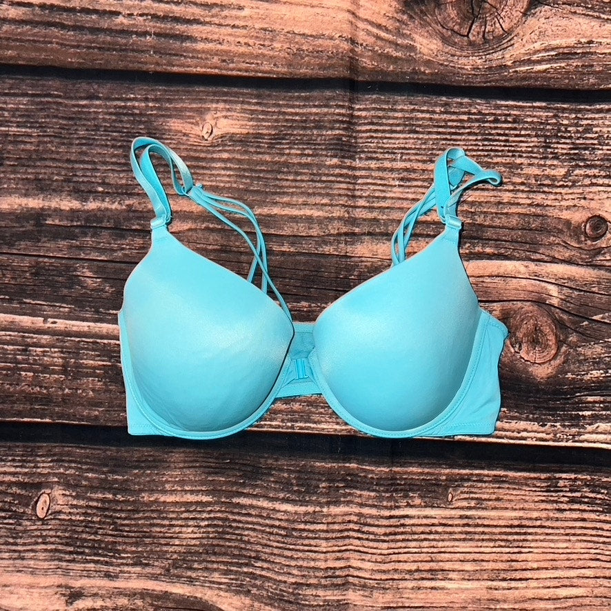 Victoria's Secret PINK Push Up Bra 36D Blue Strappy Back Design