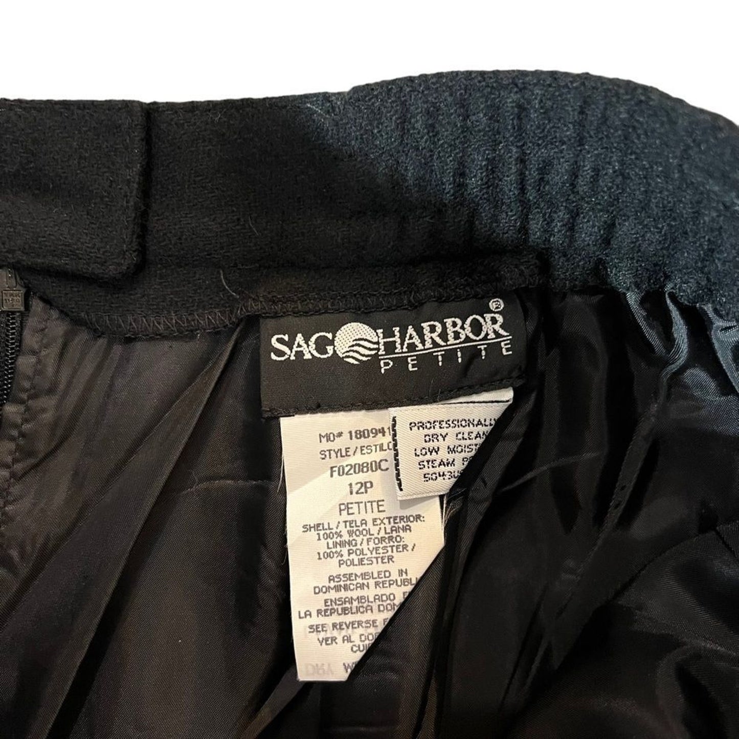 Sag Harbor Petite Skirt Womens 12P Black Wool Midi Pencil Lined Pleated Back