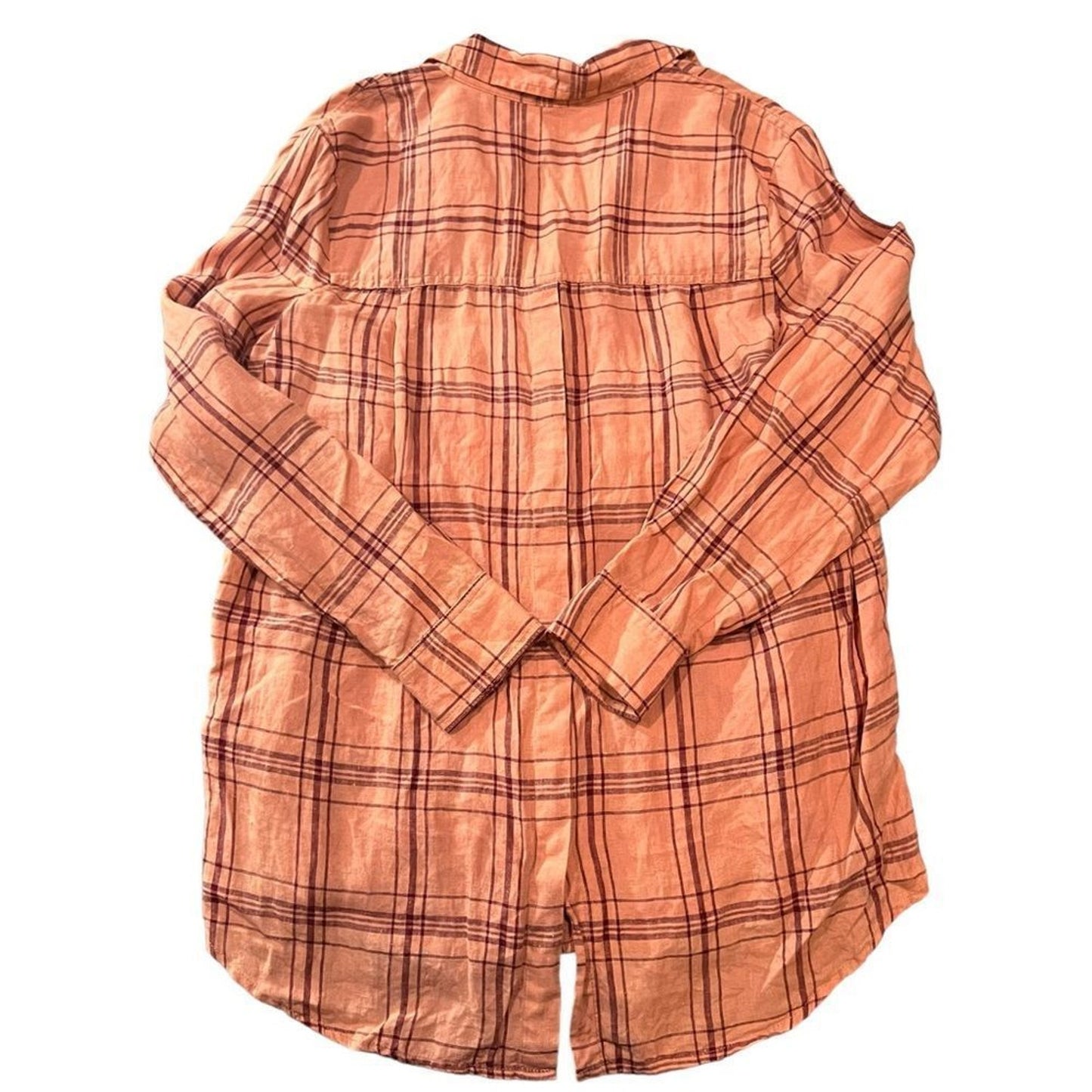 Free People Overshirt Womens Small Orange Plaid Button Front Collared