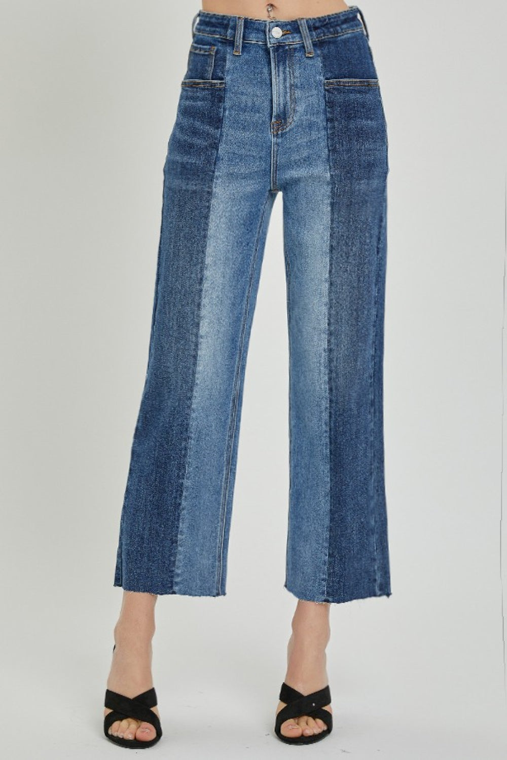 RISEN Full Size Mid-Rise Waist Two-Tones Jeans with Pockets