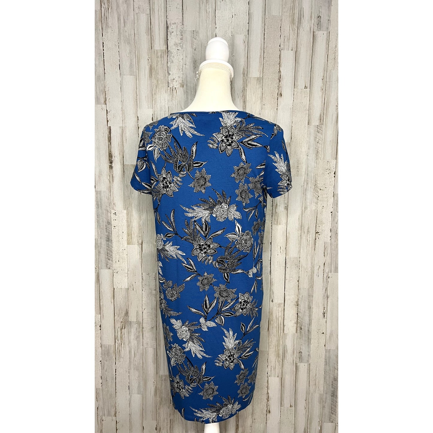 J. Jill Women's Petite Small Blue Floral Knee Length Short Sleeve Casual Dress