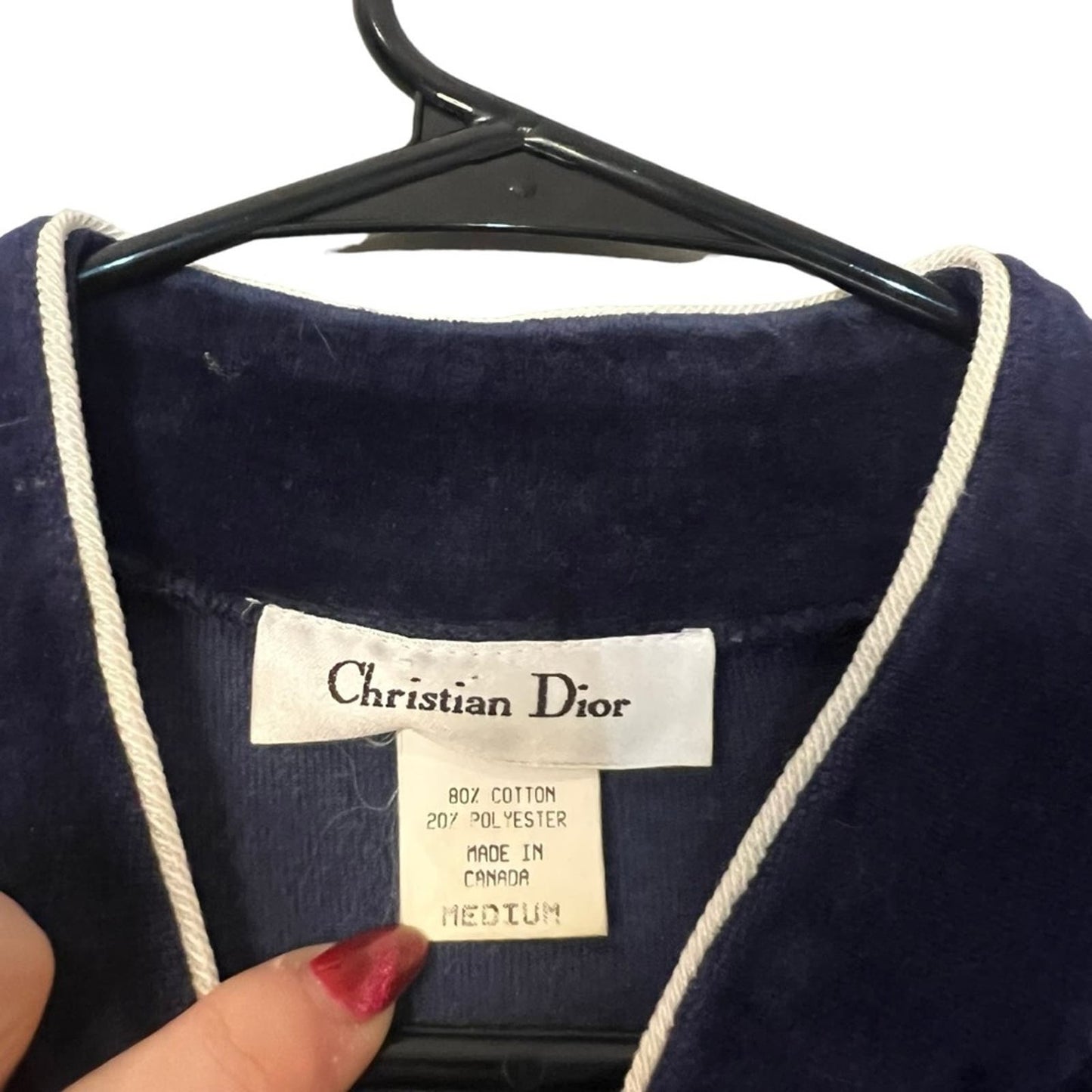 Vintage 1980s Christian Dior Women's Medium Navy Velour House coat/Dressing Gown