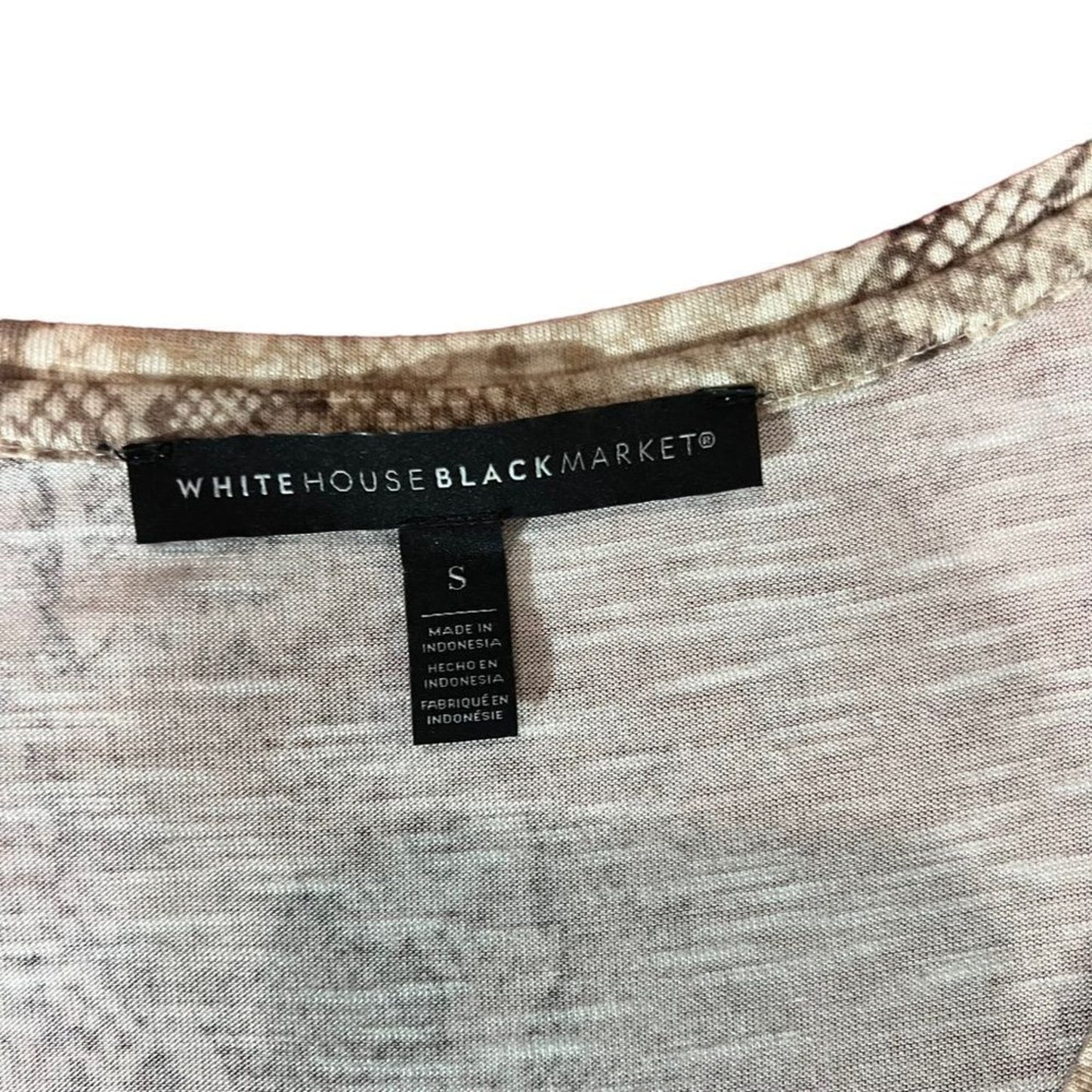 White House Black Market Blouse Womens Size Small Beige Snake Print V-Neck Top