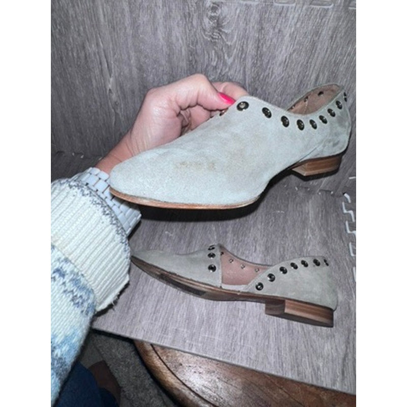 Ron White Women's Gray Suede Slip-On Loafers with Grommet Detail Size 9