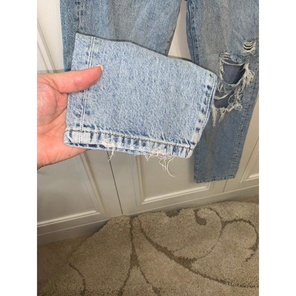 We The Free Women's Distressed Straight Leg Jeans Size 25 Blue Denim