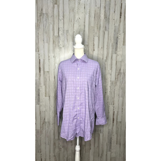 Lauren Ralph Lauren Mens Size 16.5 Slim Fit Purple Plaid Long Sleeve Dress Shirt