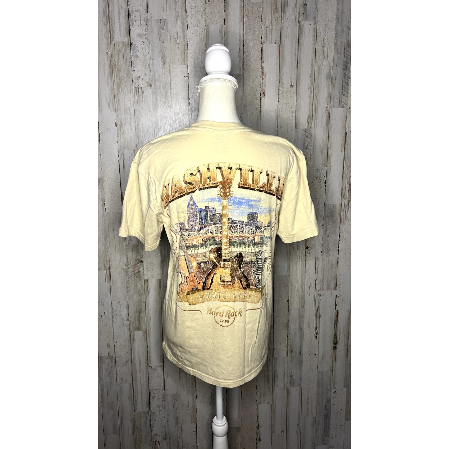 Pacsun X Hard Rock Unisex Small Beige Nashville Graphic Short Sleeve T-Shirt