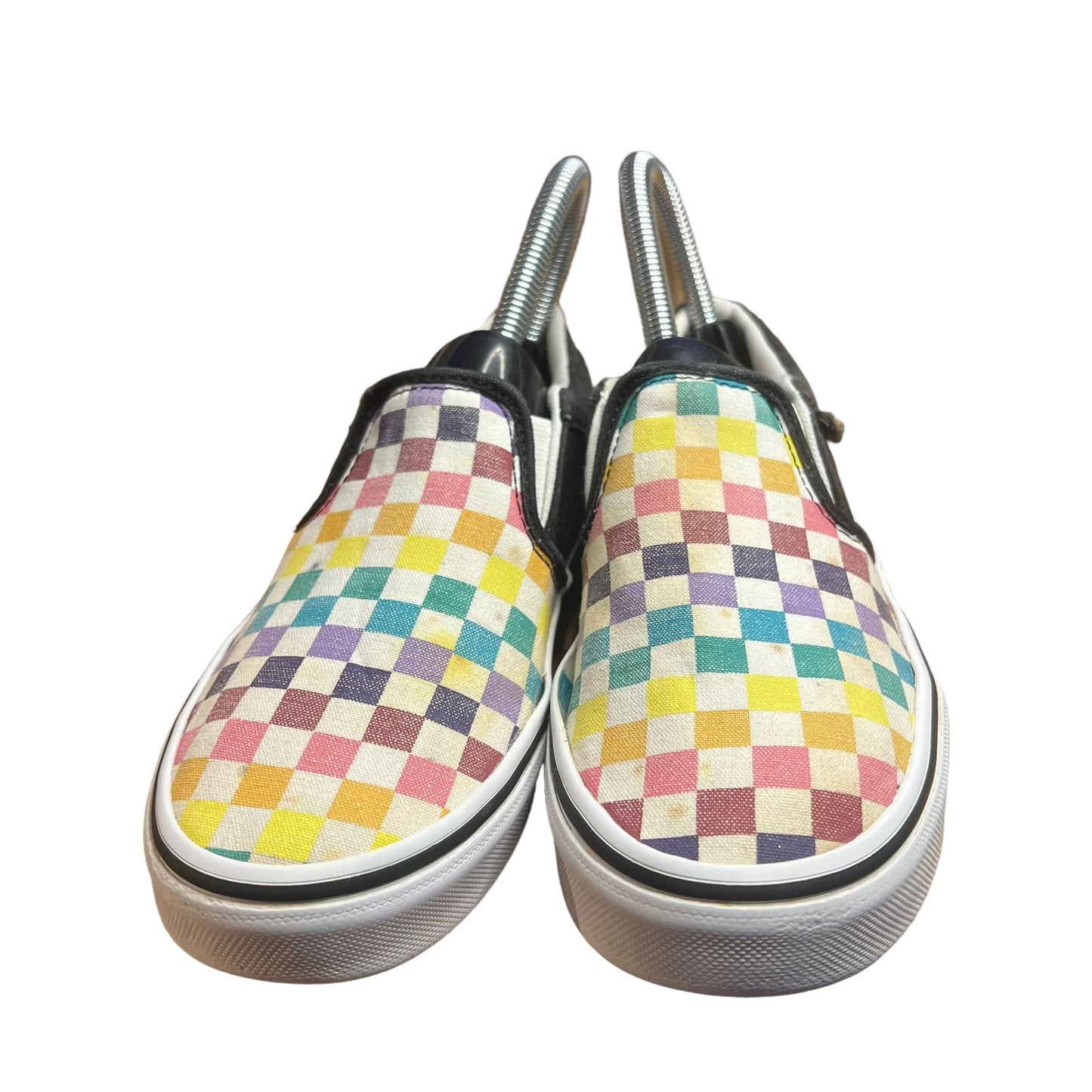 Vans Girl's Asher Party Rainbow Checkerboard Classic Slip-on Shoes - Missy 3.5