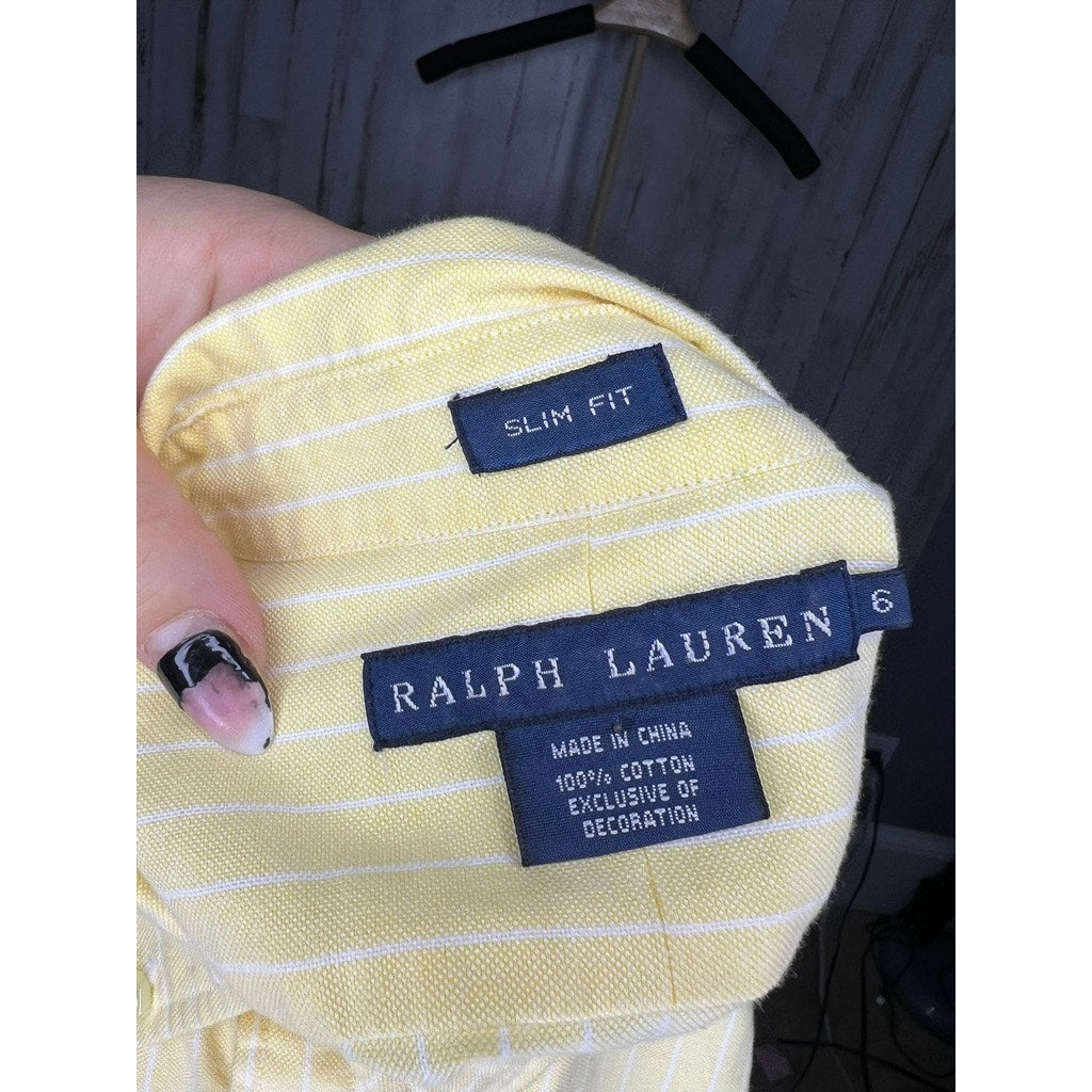 Ralph Lauren Kids Youth Size 6 Slim Fit Yellow Striped Long Sleeve Shirt