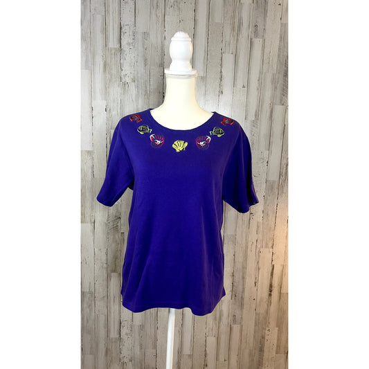 Vintage Bechamel Women's Medium Purple Short Sleeve Shirt w/ Embellished Jewels