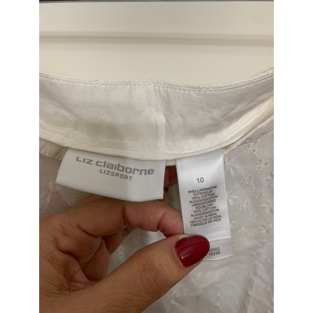 Liz Claiborne Lizsport Women's Size 10 White Cropped Embroidered Floral Pants