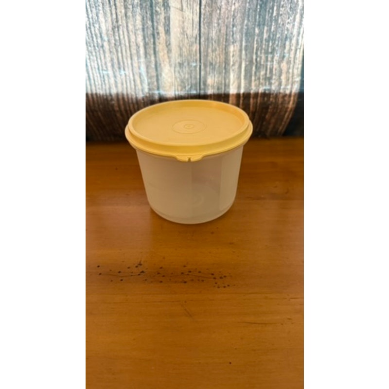 Vintage Tupperware Round Storage Container Sheer with Yellow Lid 215-97