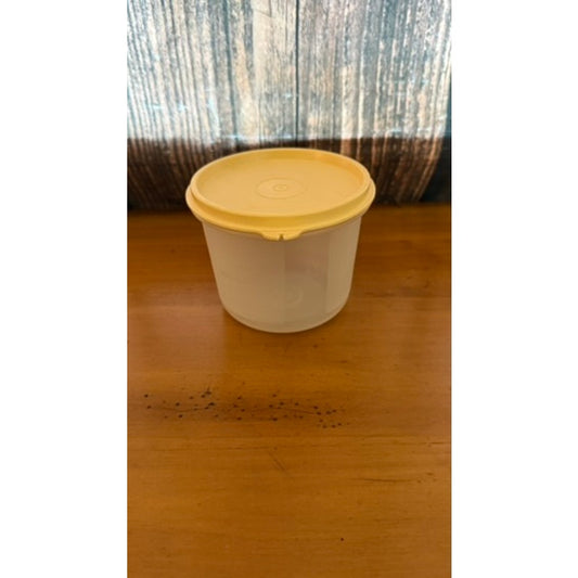 Vintage Tupperware Round Storage Container Sheer with Yellow Lid 215-97
