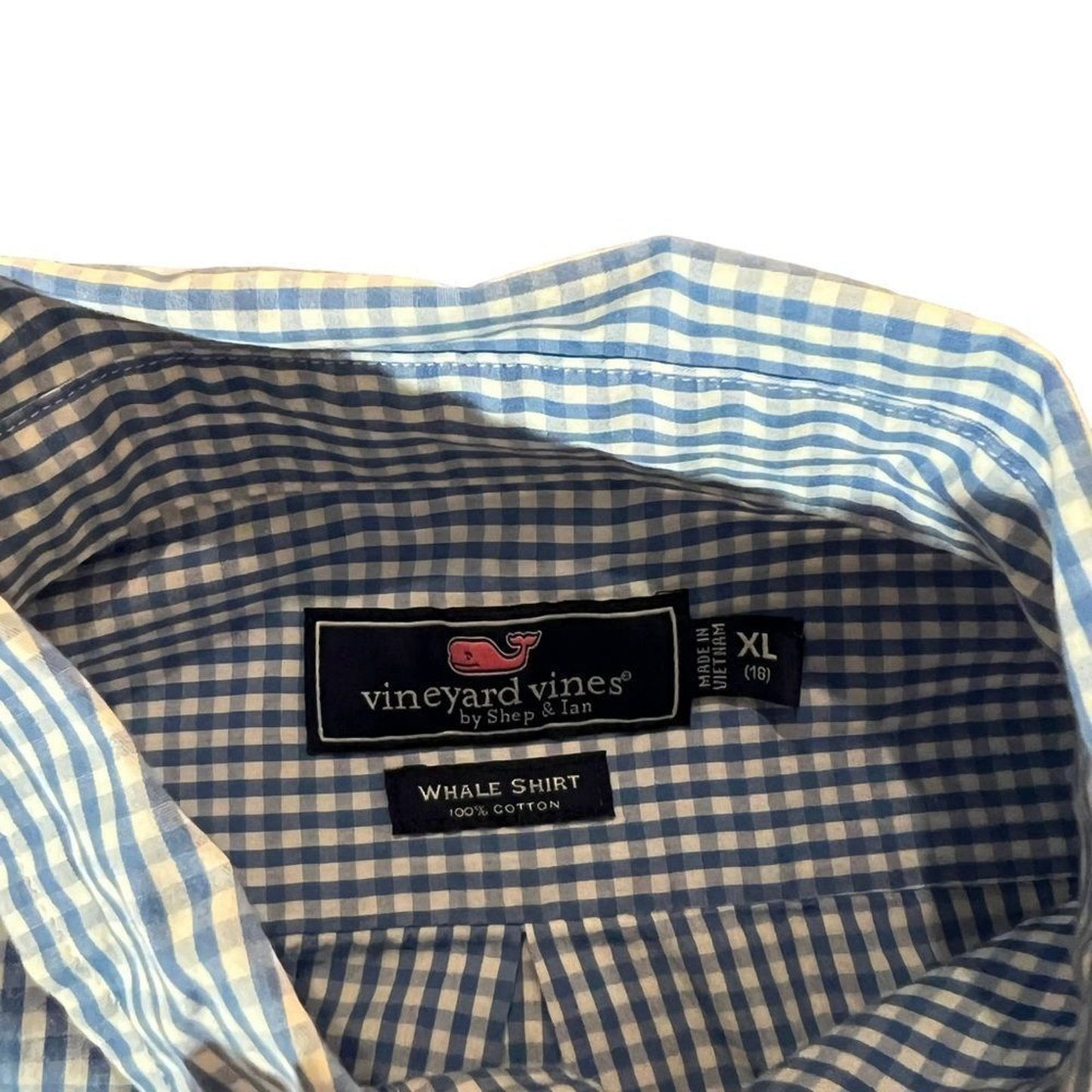 Vineyard Vines Whale Shirt Kids XL Blue Gingham Check Button-Down Long