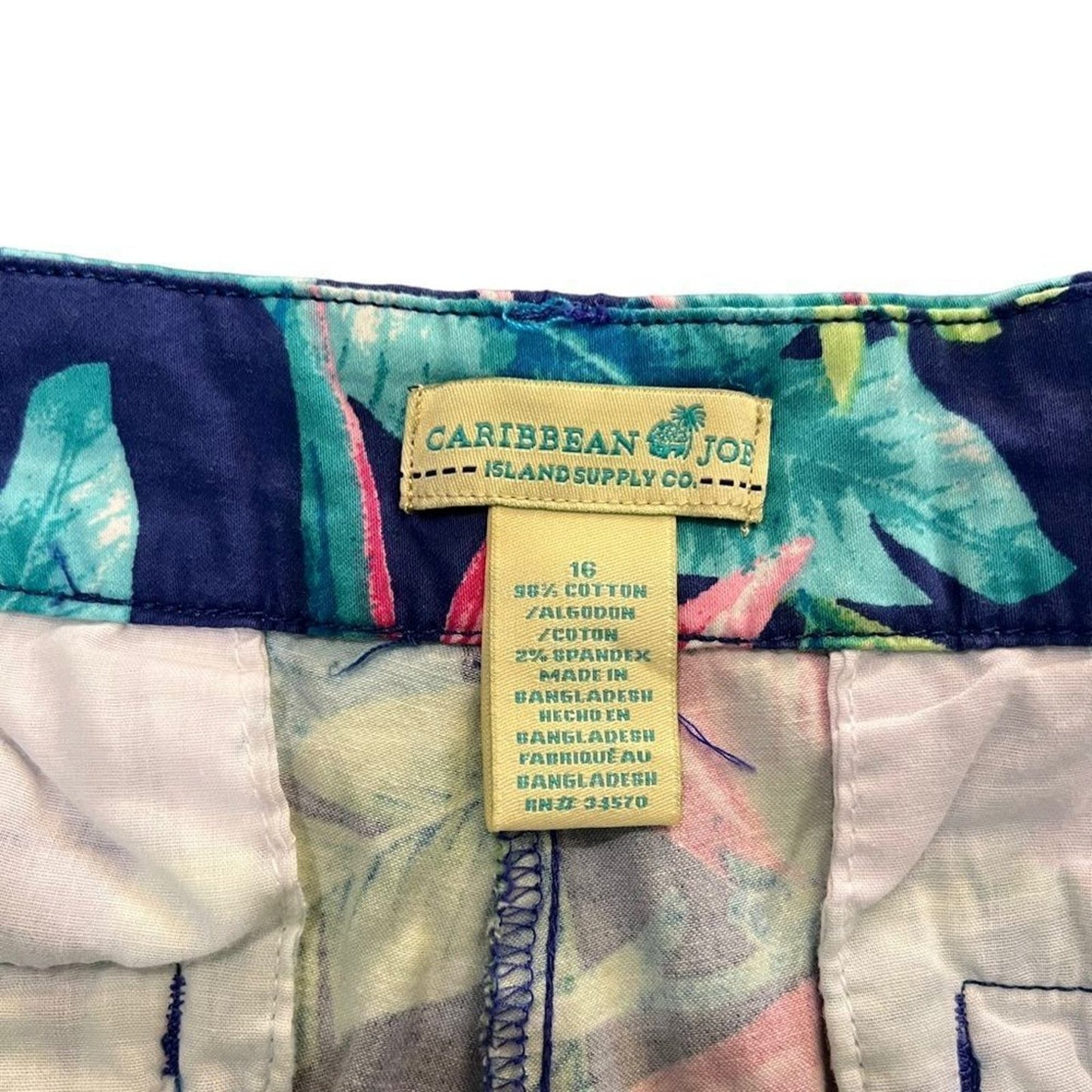 Caribbean Joe 100% Cotton Tropical Print Shorts Size 16