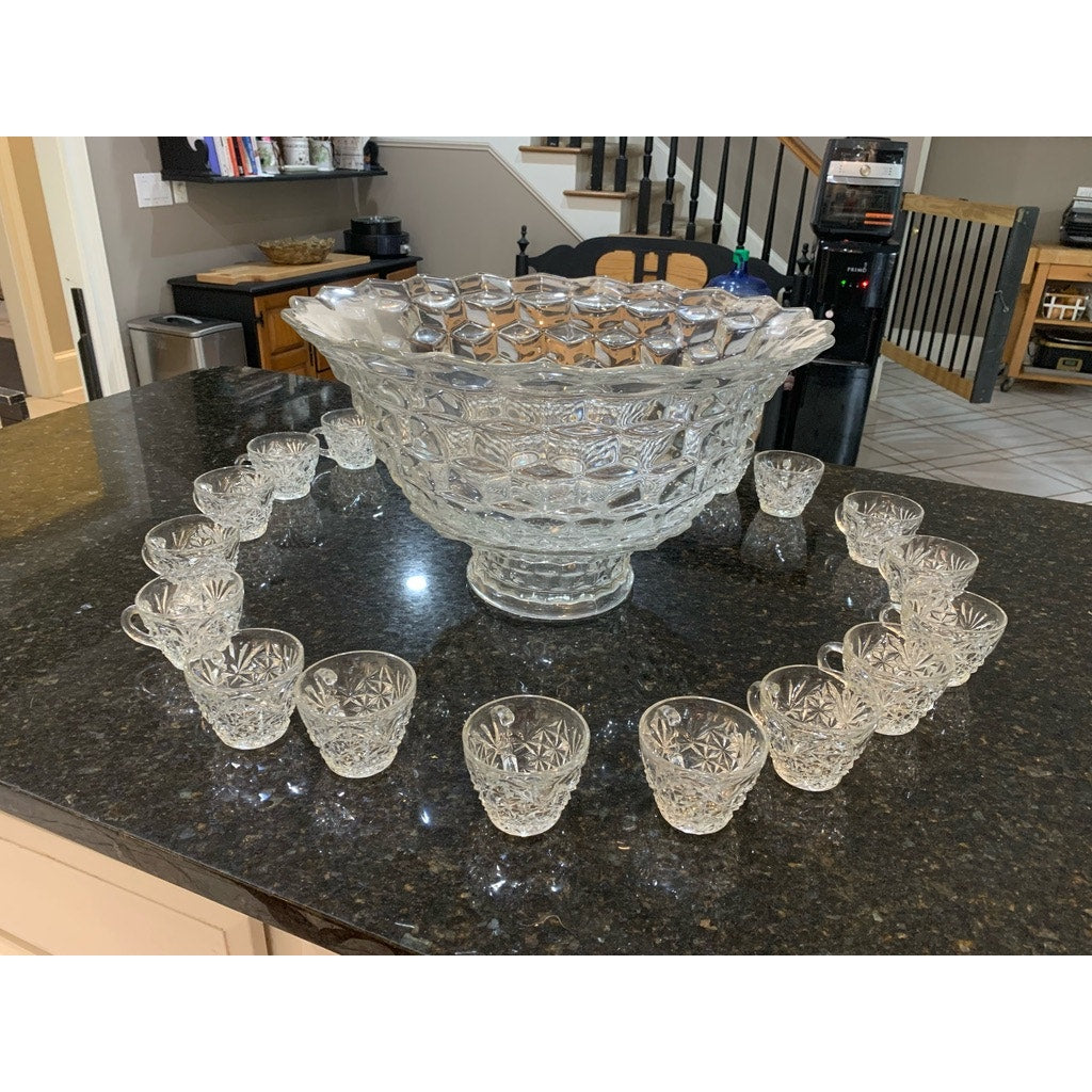 Vintage Mid-Centruy Modern Crystal Punch Bowl Set 24-Piece