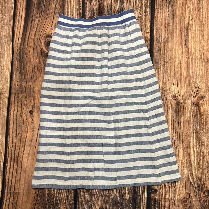 J. Jill Women's Size Small Love Linen Blue Striped A-Line Midi Skirt