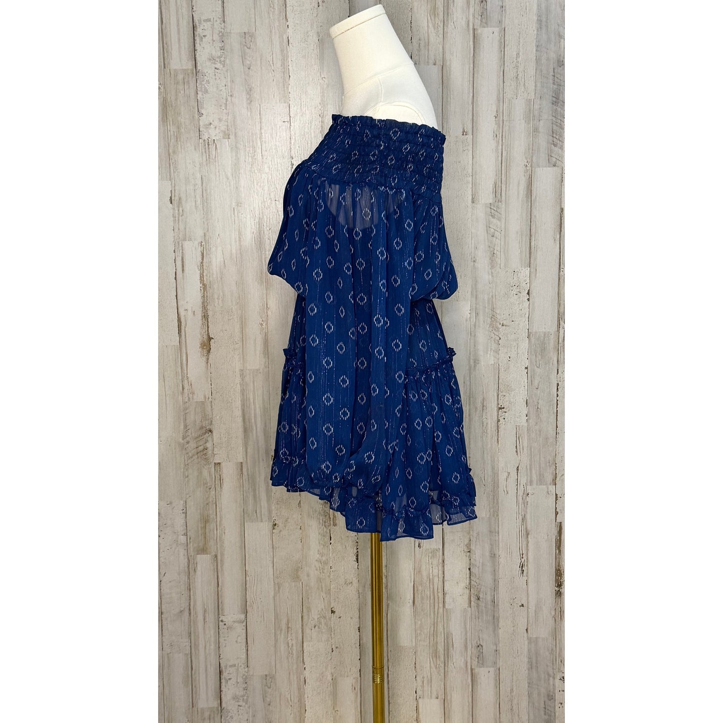 Misa Los Angeles Women's XS Blue Off Shoulder Mini Dress Long Sleeve