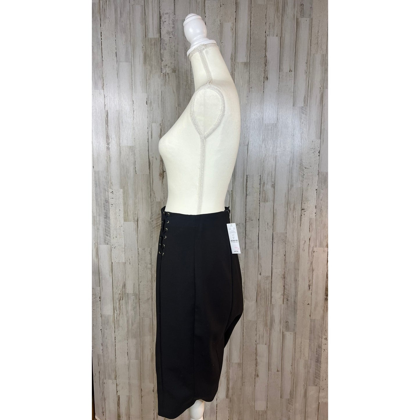 NWT White House Black Market Women's Size 8 Black Lace-Up Pencil Skirt