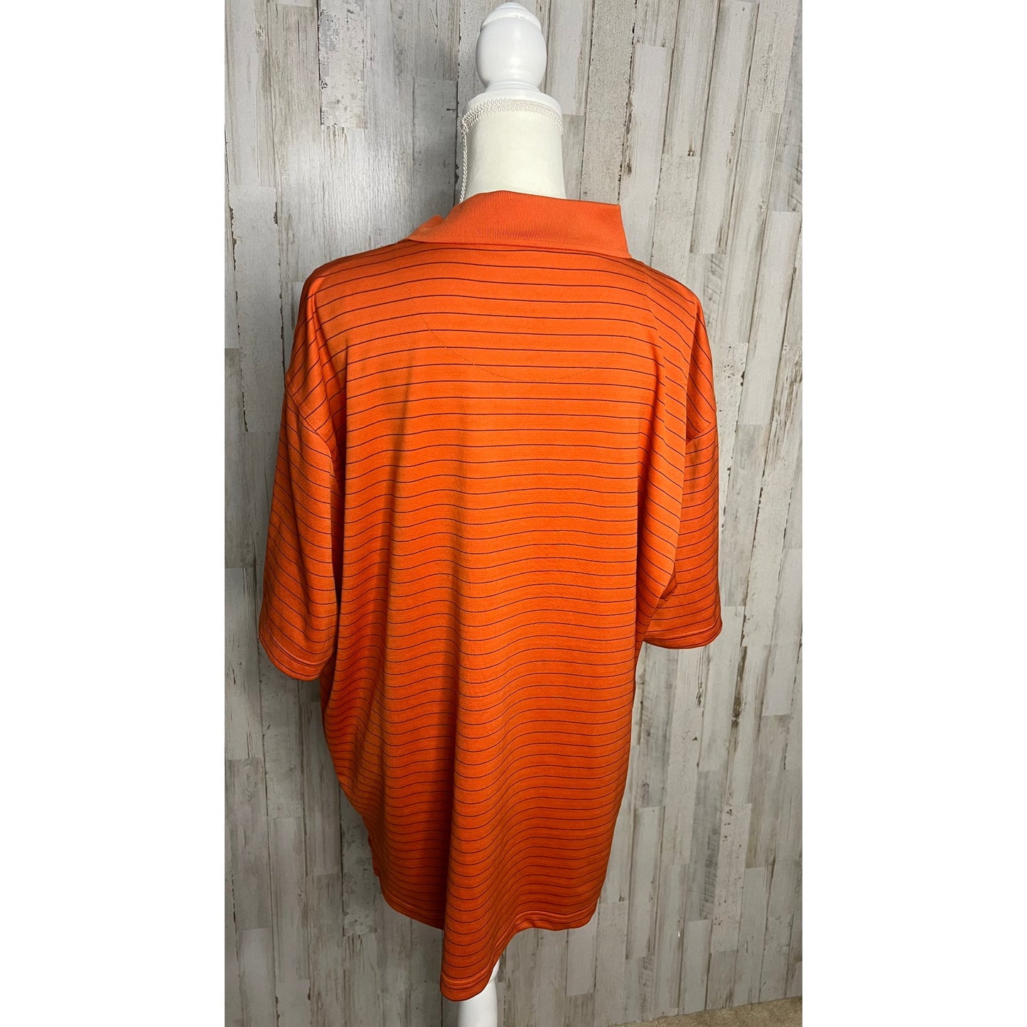 PGA Tour Men's 2XL Orange Striped Short Sleeve Golf Polo Shirt