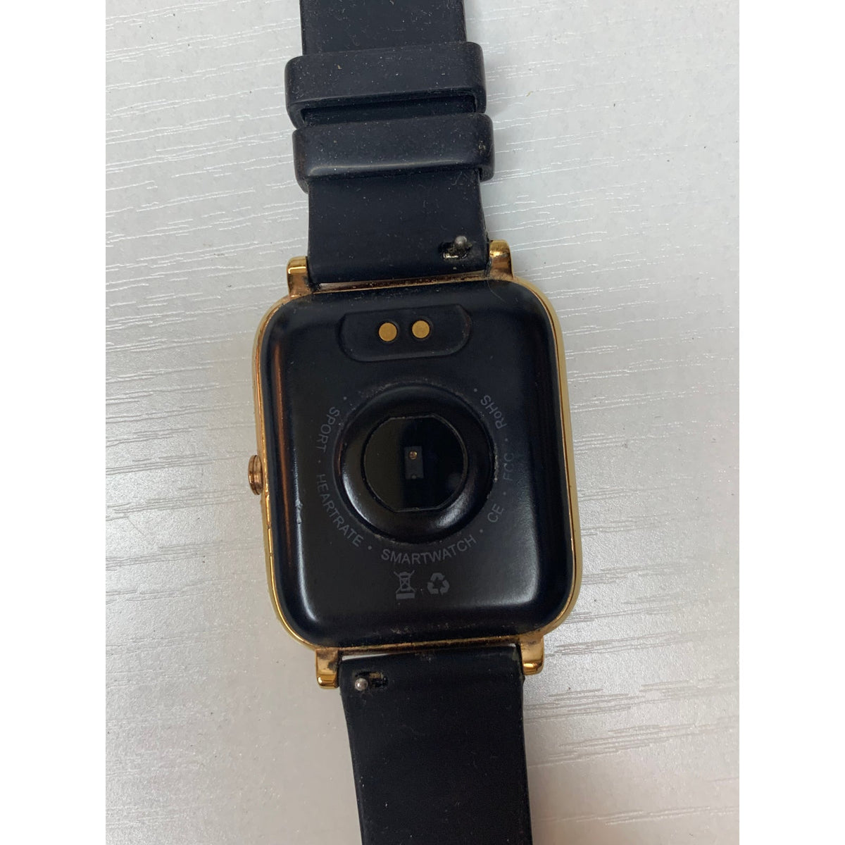 Gold Square Smart Watch Black Band Heart Rate Sleep Sport Fitness Tracker Unisex