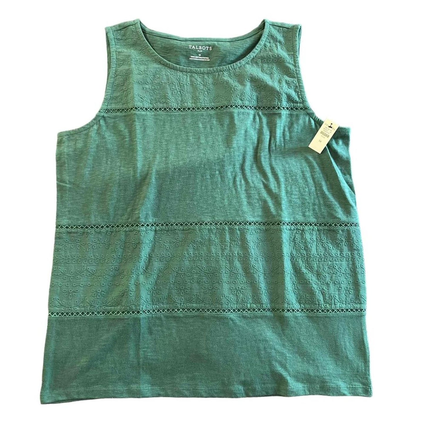 NWT Talbots Green Sleeveless Embroidered Panel Tank Top Size Plus 1X