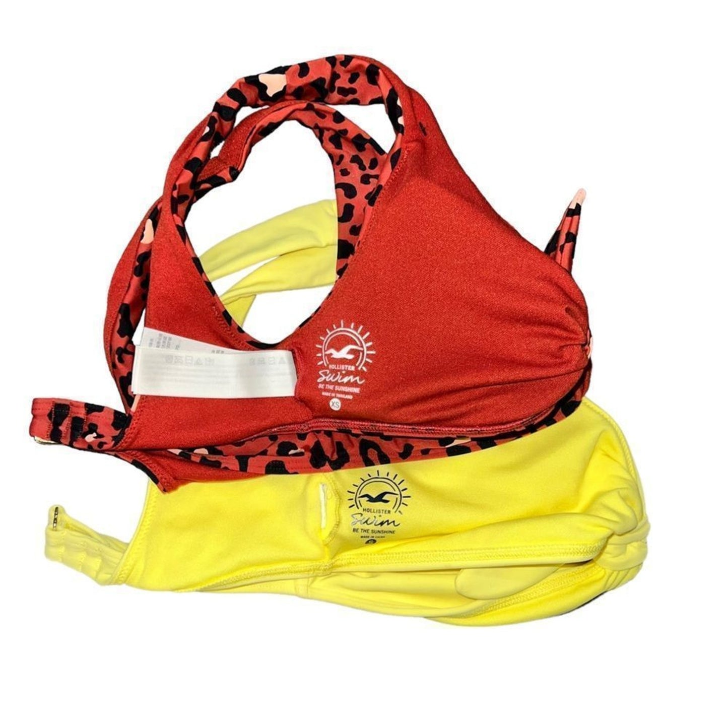 Hollister Bikini Tops Lot of 2 Womens XS Leopard Print & Yellow Front Tie