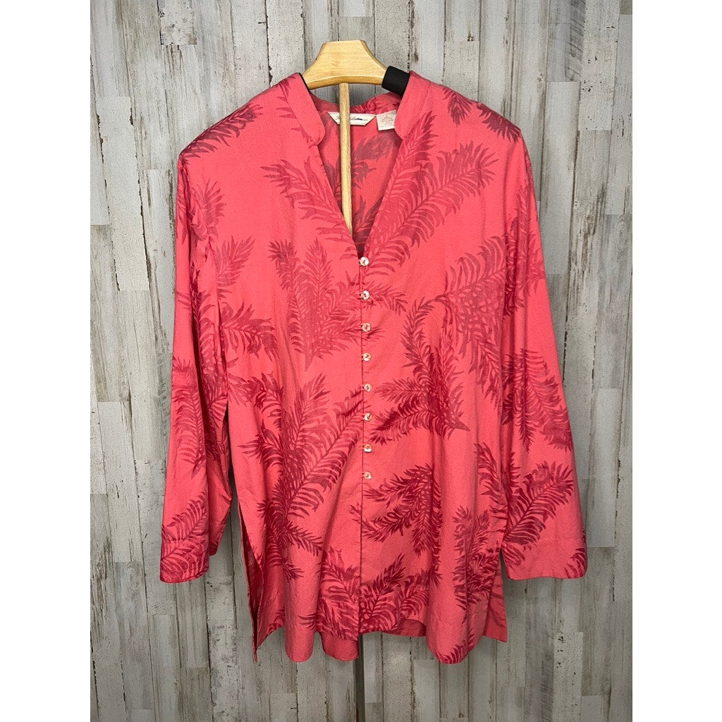 Tommy Bahama Women's XL Coral Silk Blend Floral Long Sleeve Blouse