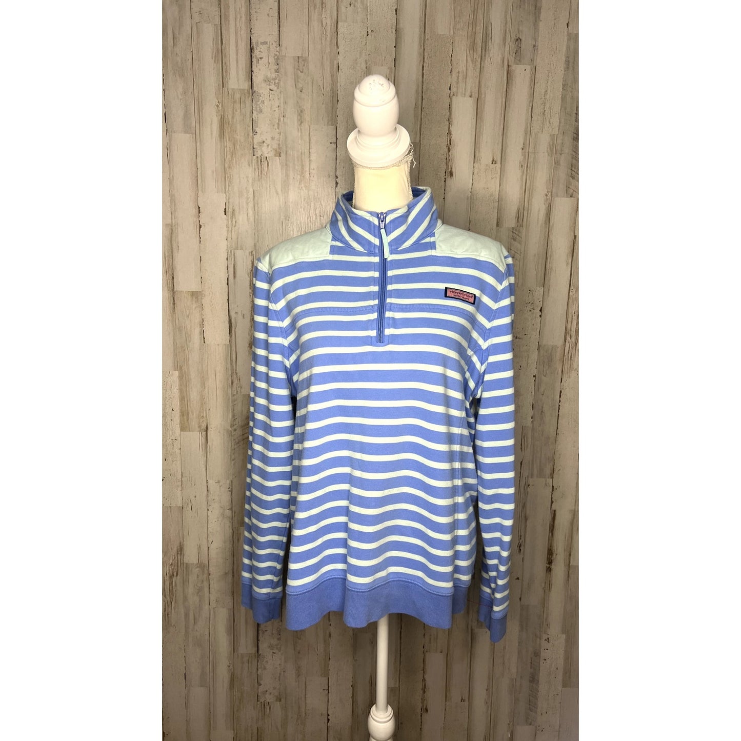 Vineyard Vines Women's Large Blue Striped 1/4 Zip Pullover Long Sleeve Casual