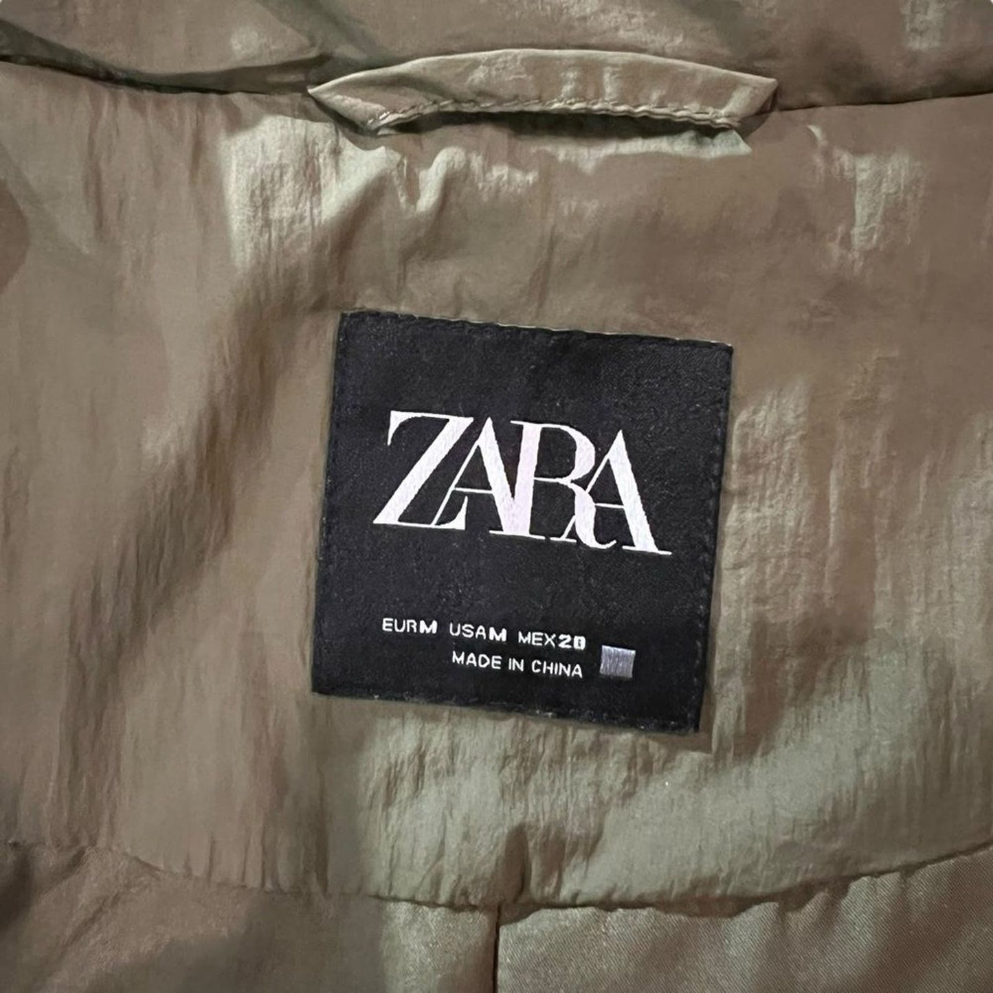 ZARA ZW Collection Long Padded Olive Green Jacket Size Medium