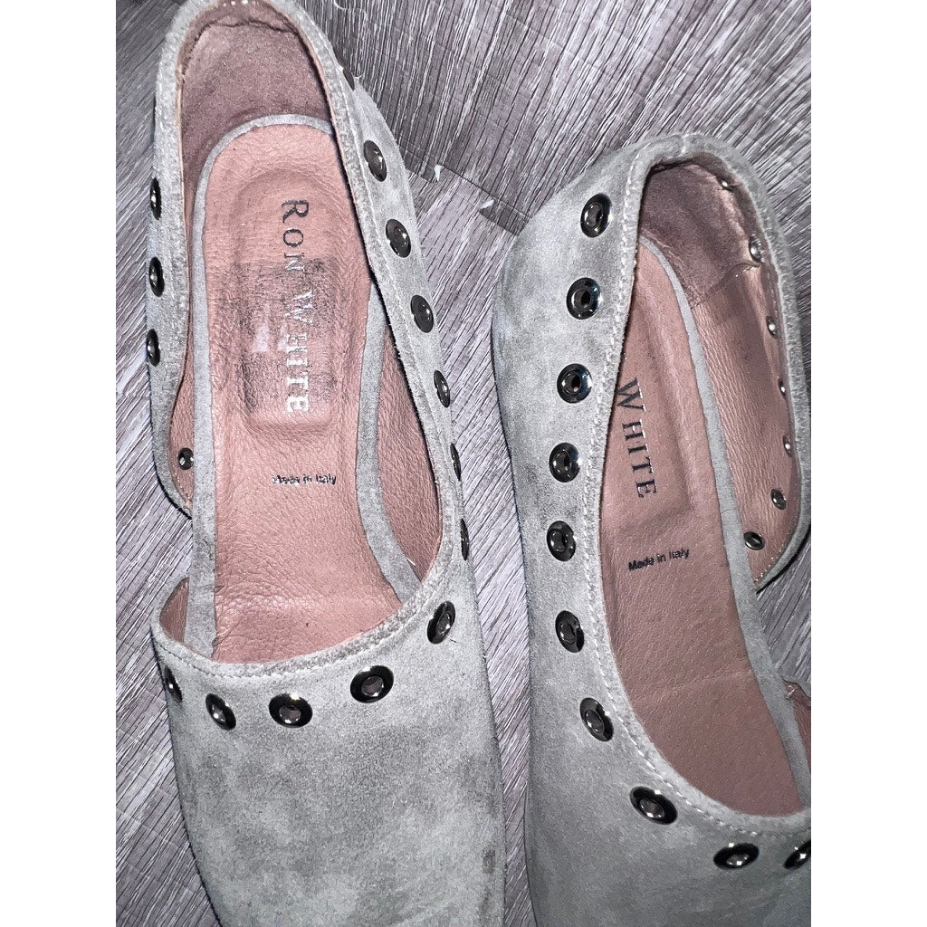 Ron White Women's Gray Suede Slip-On Loafers with Grommet Detail Size 9