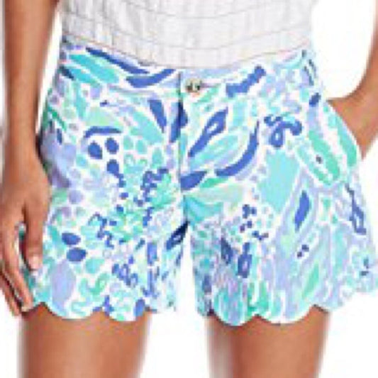 Lilly Pulitzer Buttercup Shorts Women’s Size 0 Floral Scalloped Hem Nice Ink