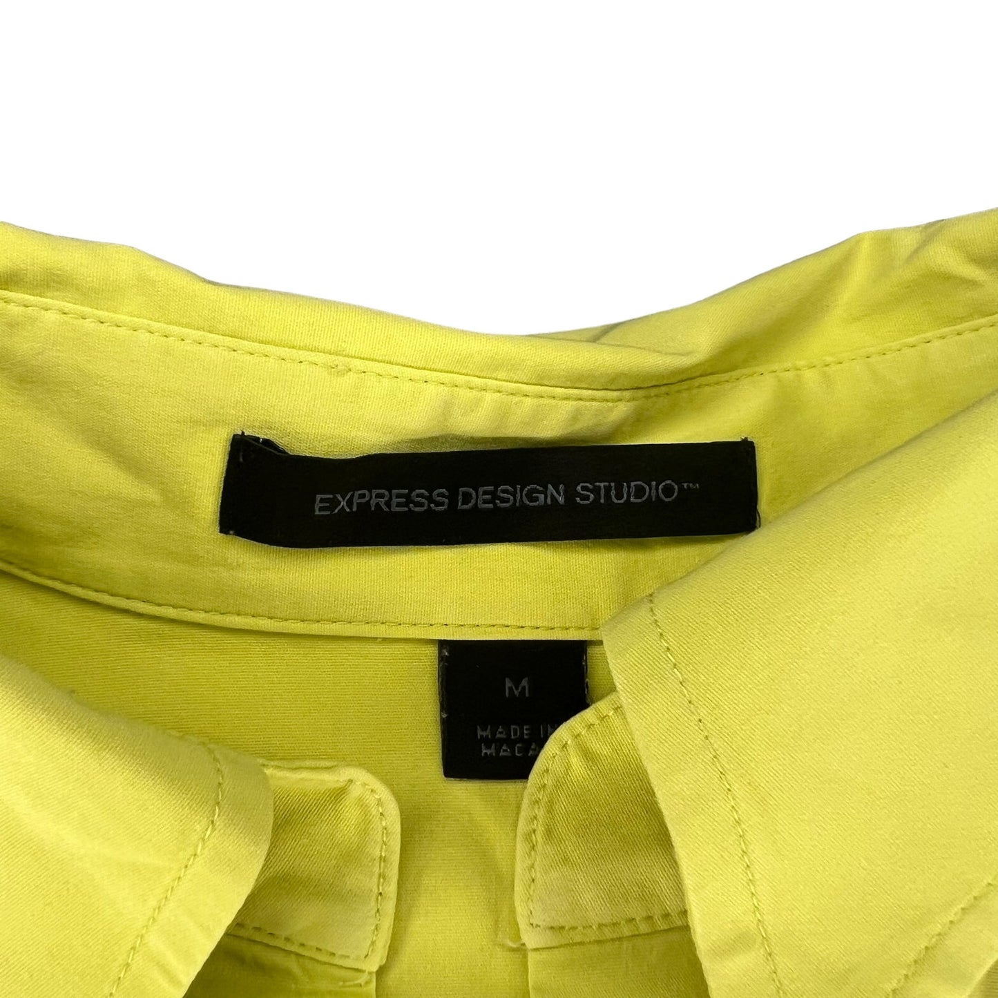 Express Design Studio Women's Medium Yellow Button-Up Collared V-Neck Blouse