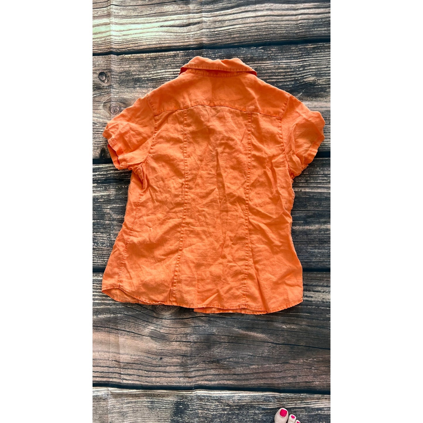 Relax by Tommy Bahama Women's Large Orange Linen Short Sleeve Button-Up Shirt