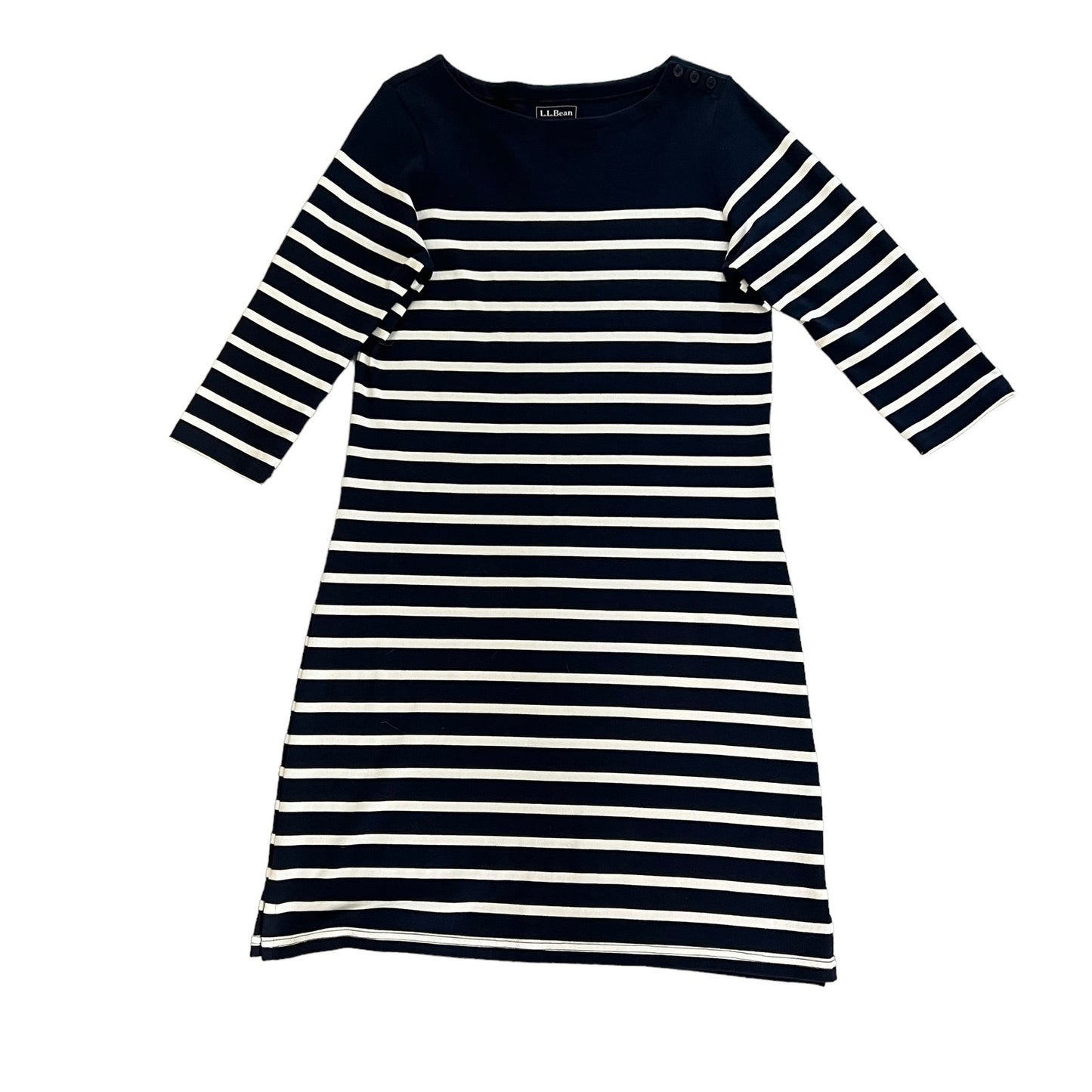 L.L.Bean Women's Medium Navy/White Mariner Knit Stripe Boat Neck Dress