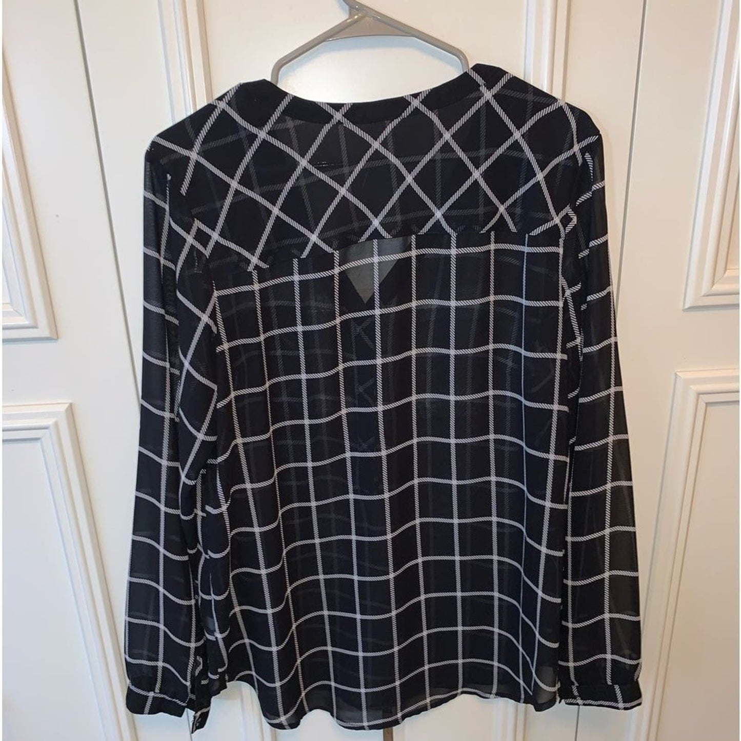 Merona Sheer Black window-pane plaid top XL