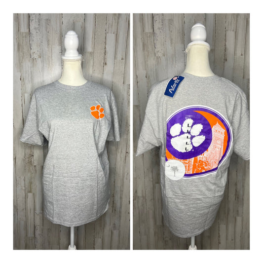 NWT Clemson Tigers Unisex Gray Paw Print Clock Tower Logo Short Sleeve T-Shirt