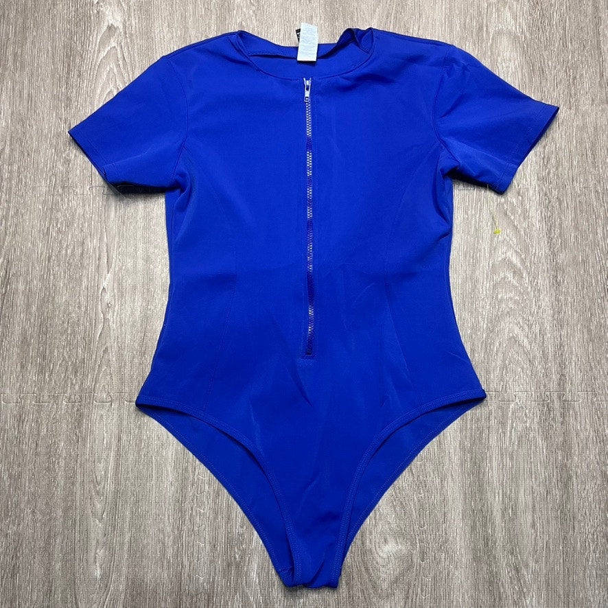 PrettyLittleThing Women's Blue Zip-Up One Piece Bodysuit Swimsuit Size 8