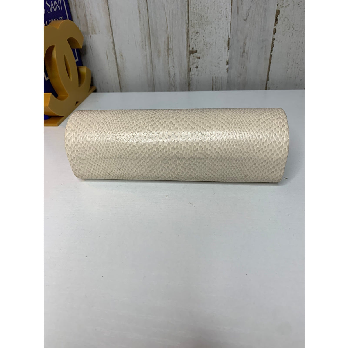 Jimmy Choo Hard Sunglasses Case Womens Cream Snakeskin Embossed w/ Dust