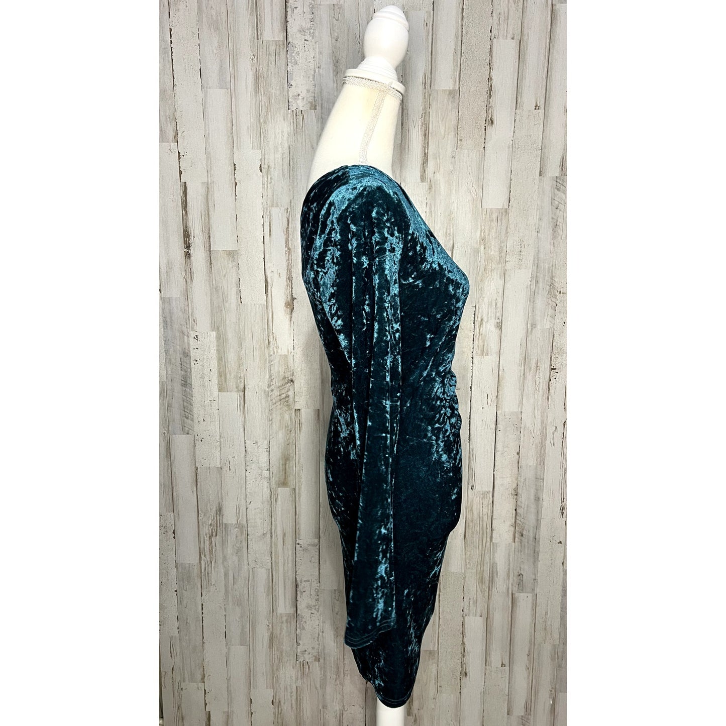 Lulus Women's One-Shoulder Mini Dress Teal Crushed Velvet Size Medium