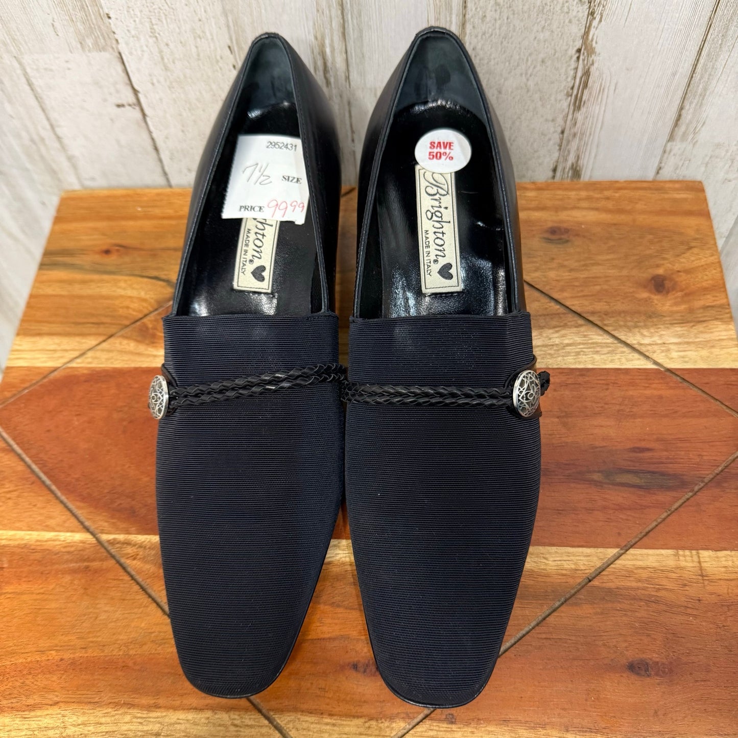 NWT Brighton Women's Quincy Block Heels Black Size 7.5 Braided Detail