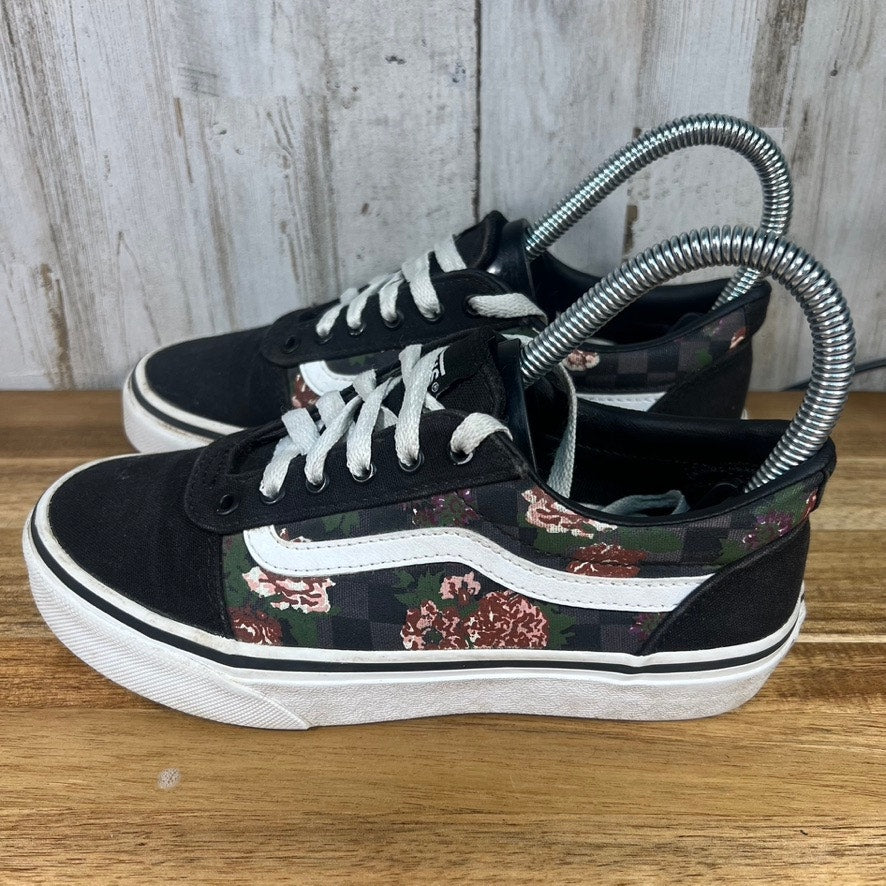 Vans Ward Kids Missy Size 2 Flower & Checkers Lace Up Skate Shoe Sneakers