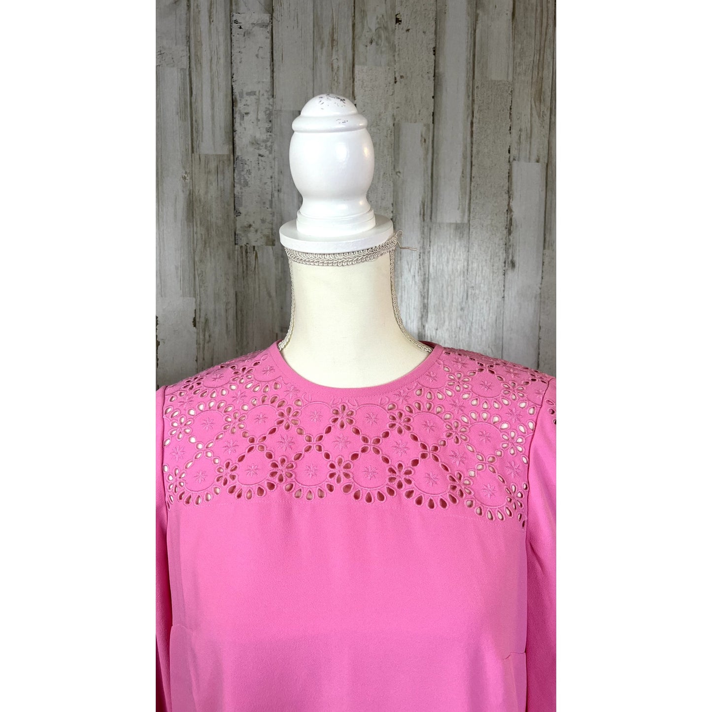 NWT J.Crew Eyelet Shift Dress Soft Pink Knee Length Long Sleeve Women's Size 2