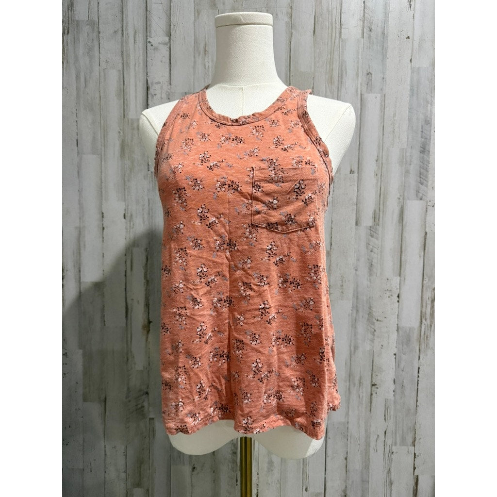 American Eagle Outfitters Tank Top Womens XS Peach Pink Floral Scoop
