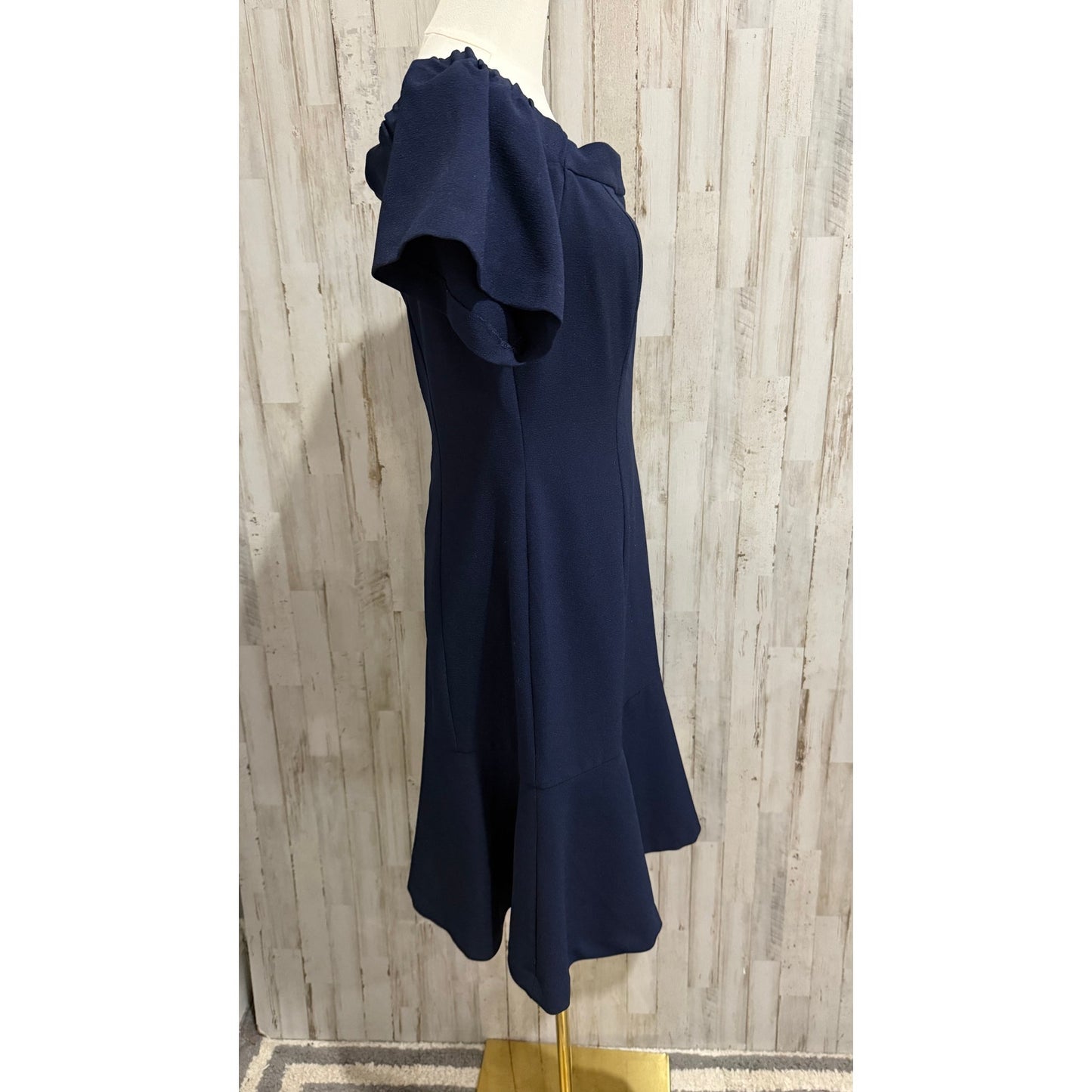 Vince Camuto Dress Womens Size 8 Navy Blue Off Shoulder Midi